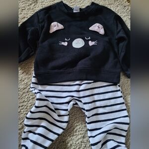 Old Navy Black and Pink Cat Face Baby Top